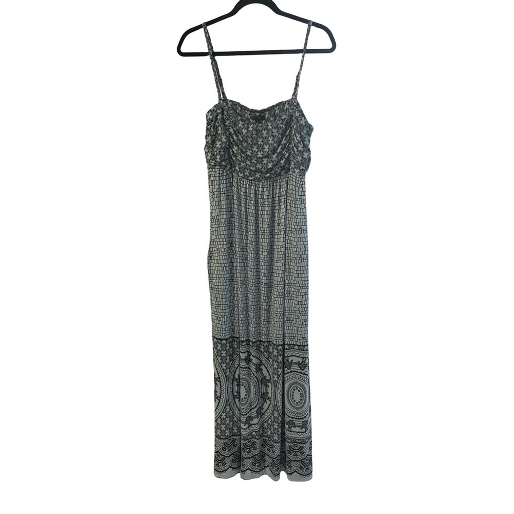 Soma Paisley Geometric Blue/Black Maxi Dress with Adjustable Spaghetti Straps XL